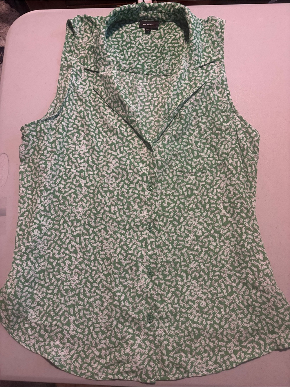 Who What Where Green Floral Sleeveless Blouse Summer Top Button Pocket Sleeve XL